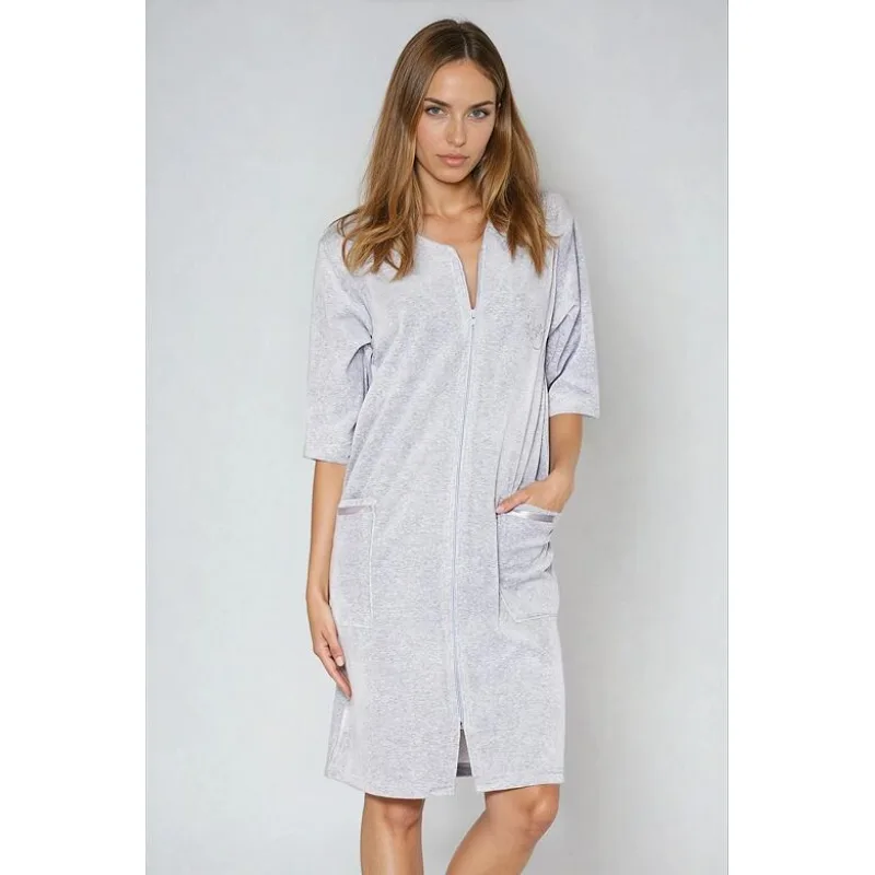 Dámsky velúrový župan šedý XXL