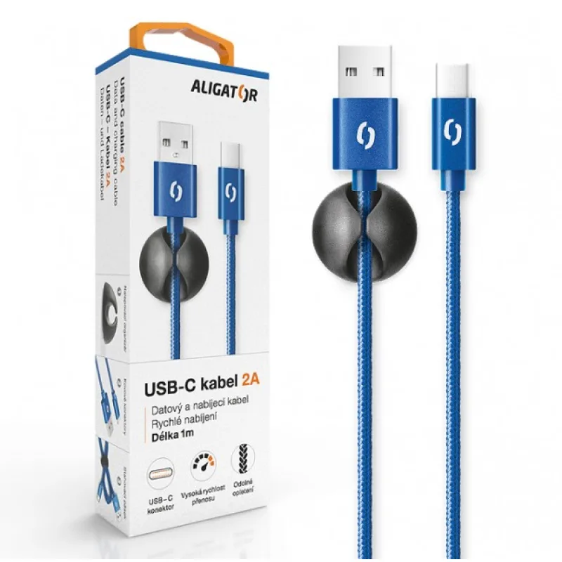 ALIGATOR PREMIUM Datový kabel 2A, USB-C modrá DATKP15