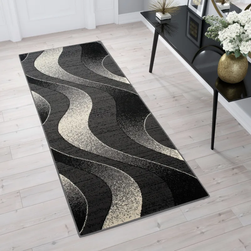 Běhoun na míru Tap - vlnky 5 - tmavě šedý/bílý Rozměr koberce: 60 cm