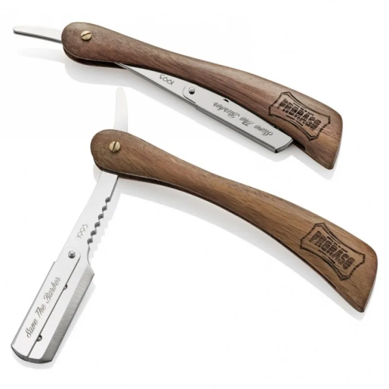 PRORASO Shavetta Britva na holenie s rukoväťou z orechového dreva