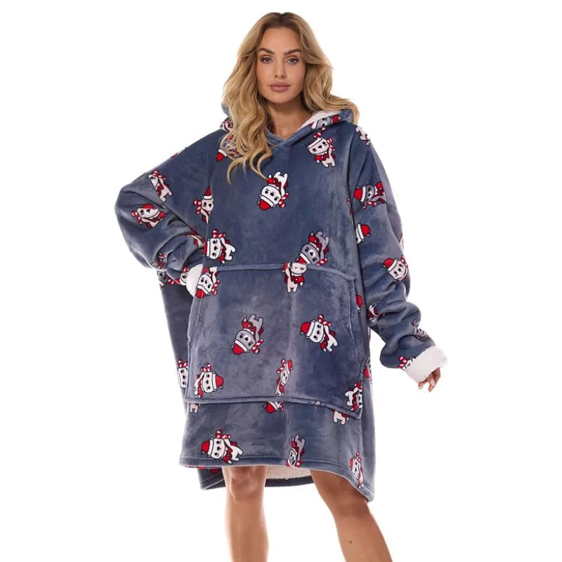 Hrejivá maxi mikina Hoodie sivá s medveďmi Santa uni