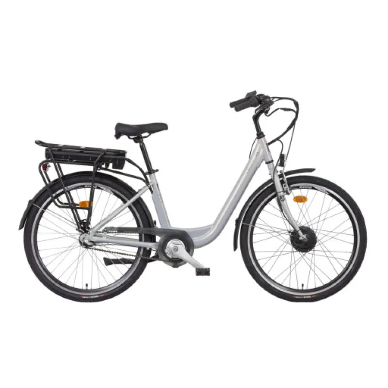 Liberty elektrokolo e-VIA 3spd 26" přední motor, 36V/10,4Ah, 2025 stříbrné, Přední vidlice Pevná