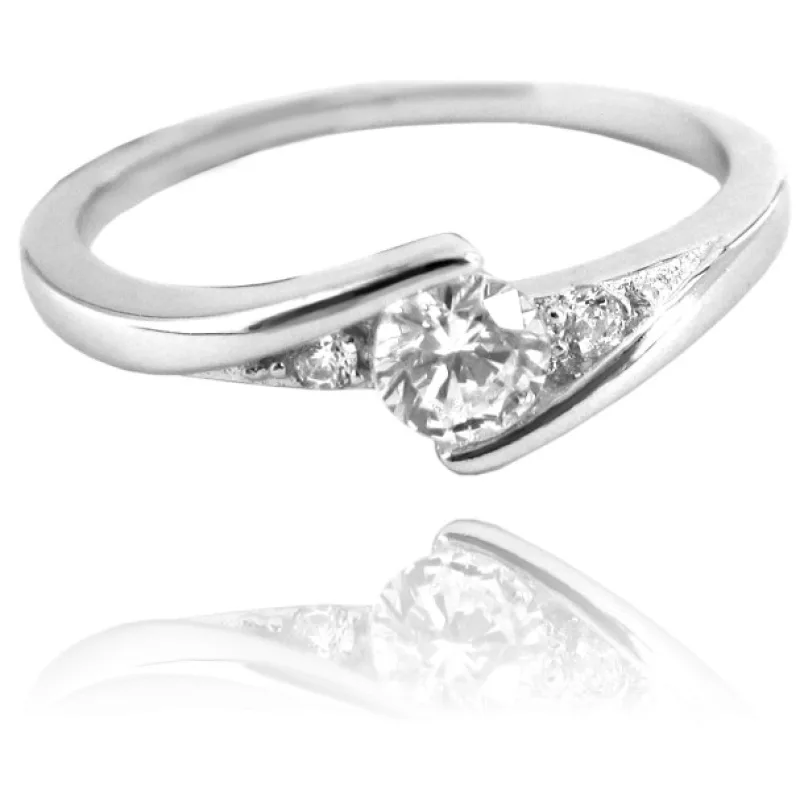 Elegantný strieborný prsteň s čírymi zirkónmi MINET JMAN0046SR, 51