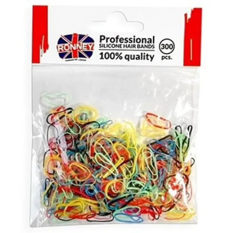 RONNEY Profesionálne silikónové gumičky do vlasov 300ks - farebné