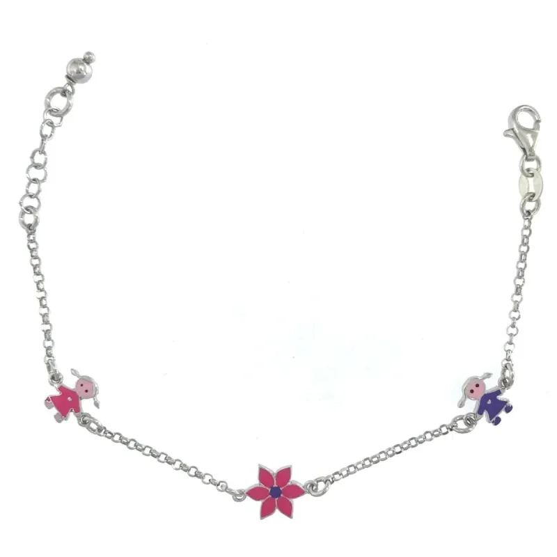 Detský strieborný náramok s kytičkou dĺžka náramku 18cm