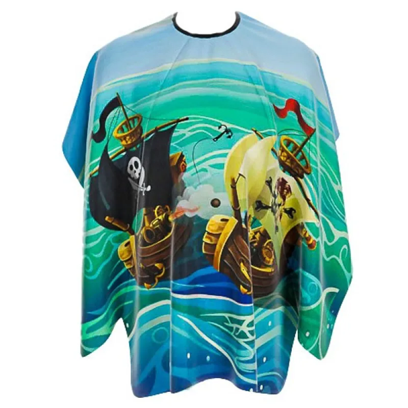 Pirates of the BARBERTIME BARBERTIME Pirate Ships Child Cape - detská barber pláštenka pirátske lode - modrá