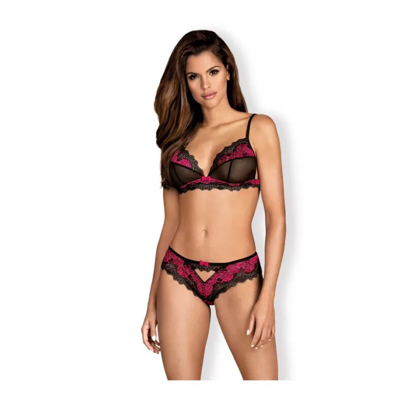 Podprsenka a brazilky Tulia čierno-ružové L/XL
