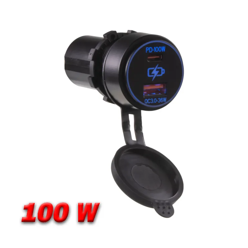 USB QC3.0 + USB-C 100W/20V zásuvka 12/24V 34681