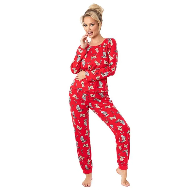 Bavlnené vianočné pyžamo Bear long červené XL