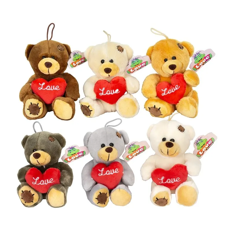 Teddies Medveď/Medvedík sediaci so srdcom plyšové 10x14cm 6 farieb