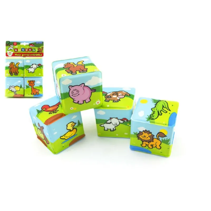 Teddies Kocka Moje prvé zvieratká 7x7cm 4ks v sáčku MPZ od 0 rokov