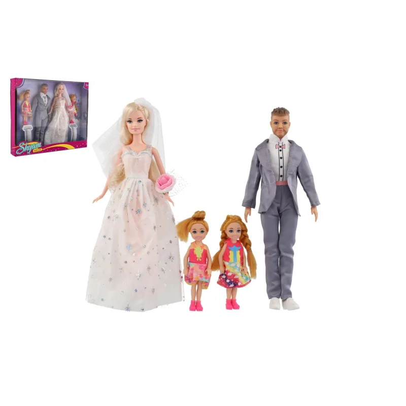 Teddies Panenka nevěsta a ženich plast 30cm s rodinou v krabici 38x32x6cm