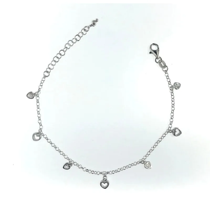 Strieborný náramok so srdiečkami dĺžka náramku 17+3cm