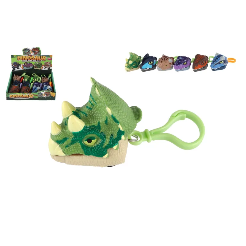 Teddies Prívesok na kľúče hlava dinosaurus hryzacie plast 6cm na zotrvačník 6 druhov 12ks v boxe