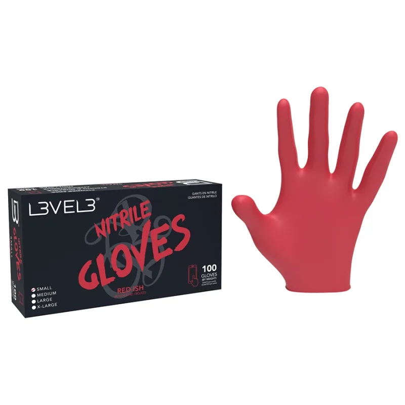 Červené profesionálne nitrilové rukavice L3VEL3 Nitrile gloves L-Red 100ks