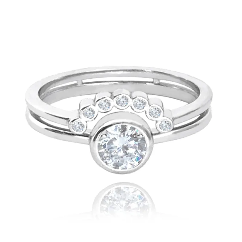 Elegantný strieborný prsteň s bielymi zirkónmi MINET JMAS0162SR, 63