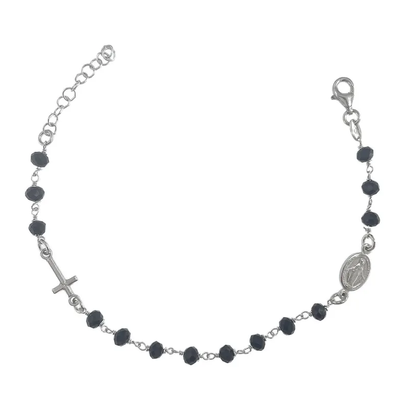 Strieborný náramok ruženec s onyxami dĺžka náramku 17+3cm