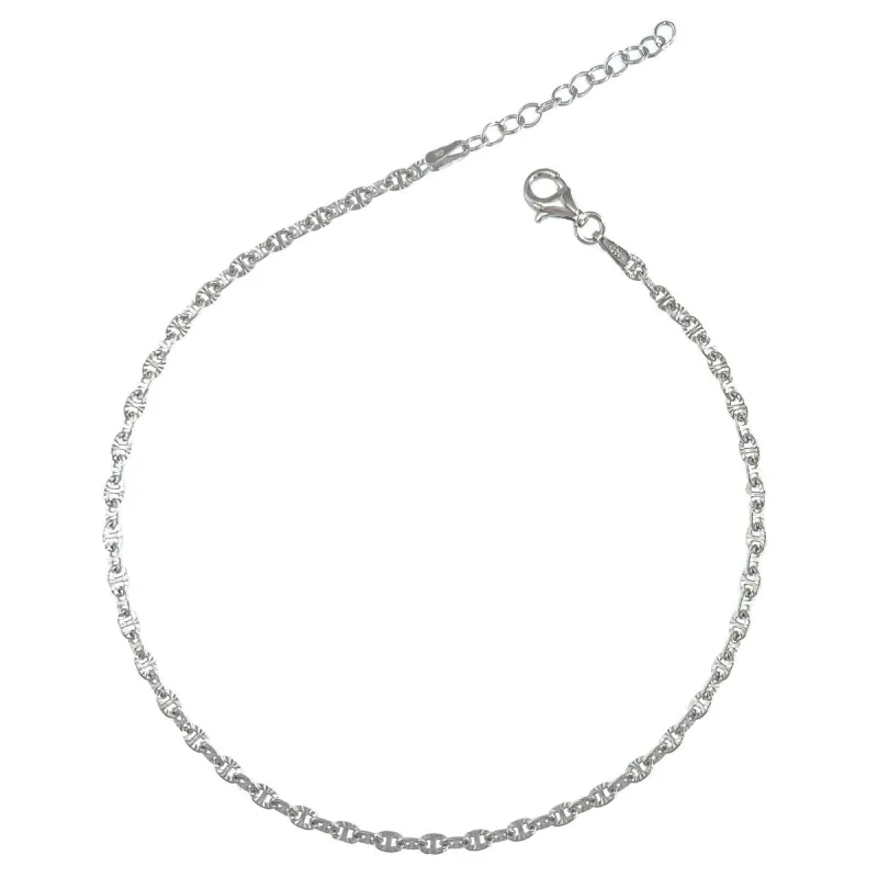 Strieborná retiazka na nohu marina so vzorom