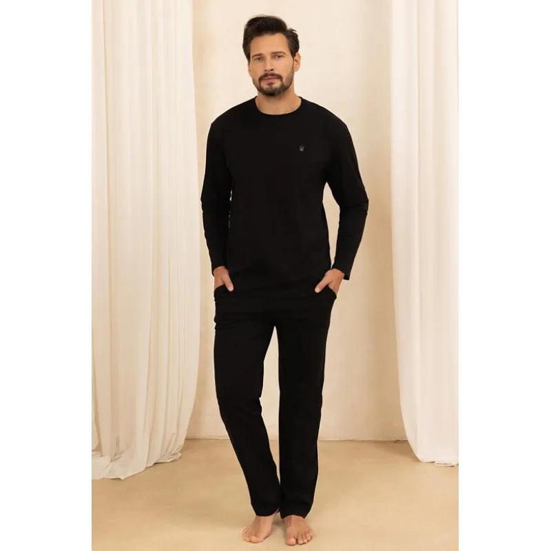 Bavlnené pánske pyžamo Jack čierne dlhé M