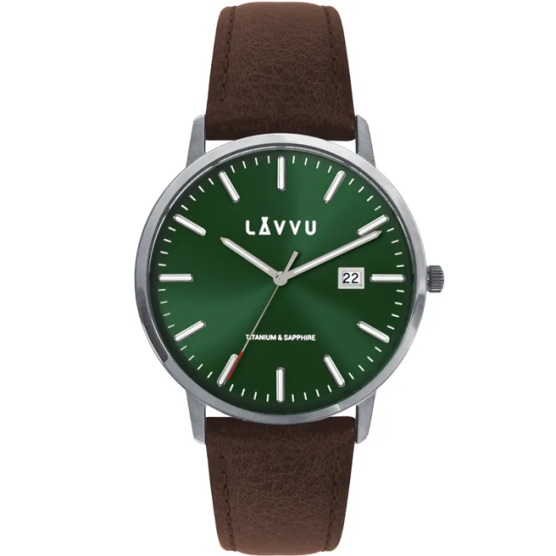 Zelené zafírové sklo pánske hodinky Copenhagen Titanium Green LAVVU LWM0261