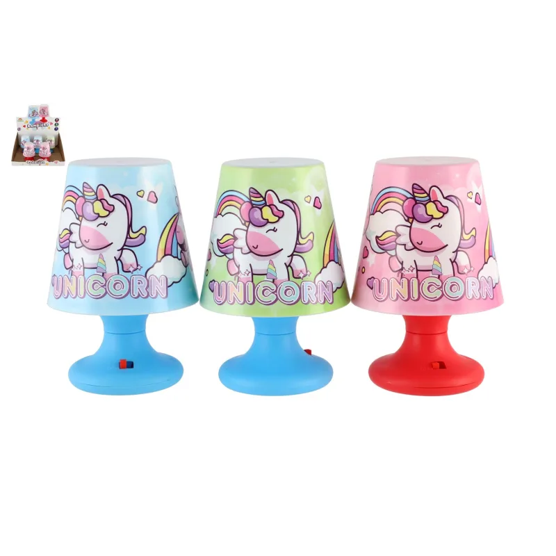 Teddies Mini lampička s jednorožcom na stôl plast 8x11cm na batérie 3 farby 12ks v boxe