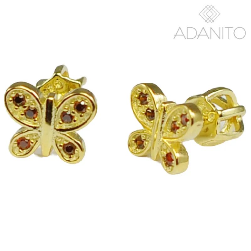 Pozlátené strieborné náušnice motýliky s červenými zirkónmi ADANITO SLEDS1158
