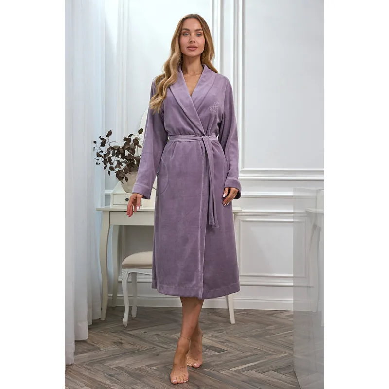 Dámsky velúrový župan Leona sivofialový M