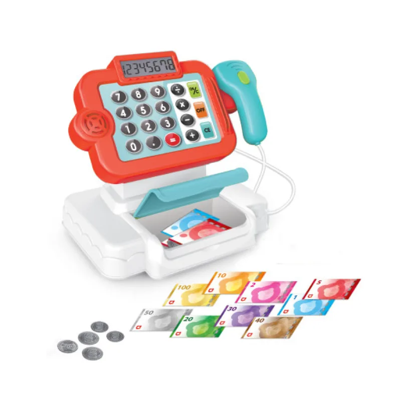 Dětská červená pokladna s doplňky na baterie