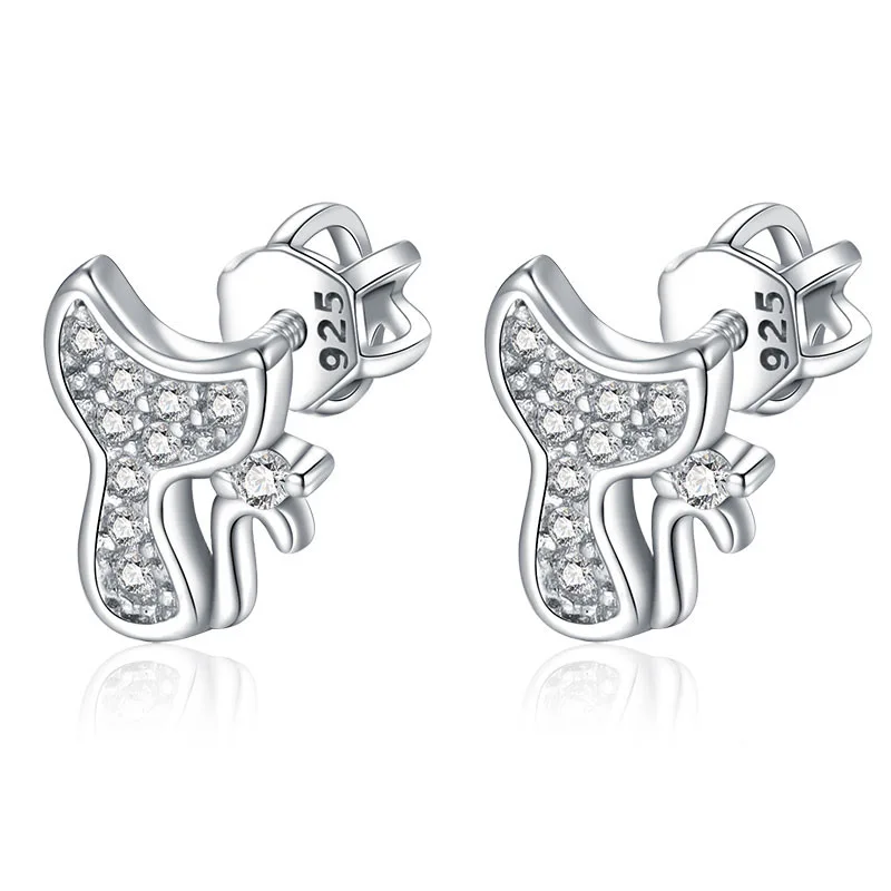 Strieborné náušnice mačky so zirkónmi ADANITO SLES397