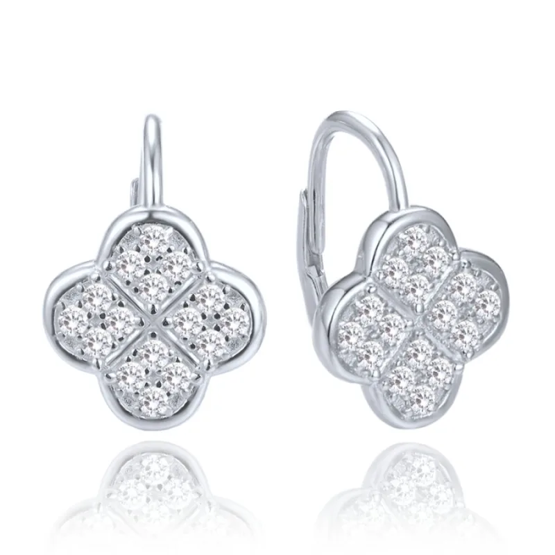 Strieborné náušnice štvorlístok s bielymi zirkónmi MINET JMAS7058SE00