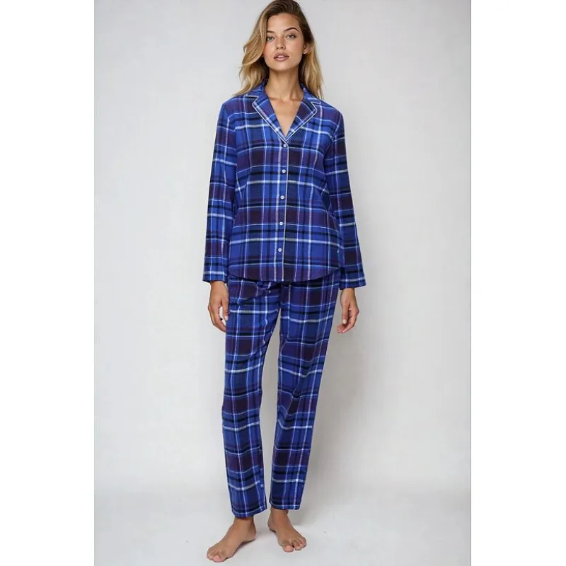 Dámske flanelové organic pyžamo Triumph Boyfriend Fit modré káro L