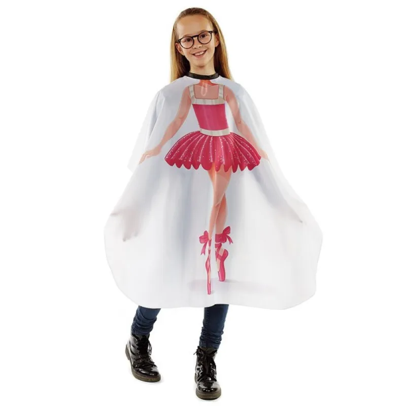 SIBEL Ballerina Detská kadernícka pláštenka - biela s potlačou baletky