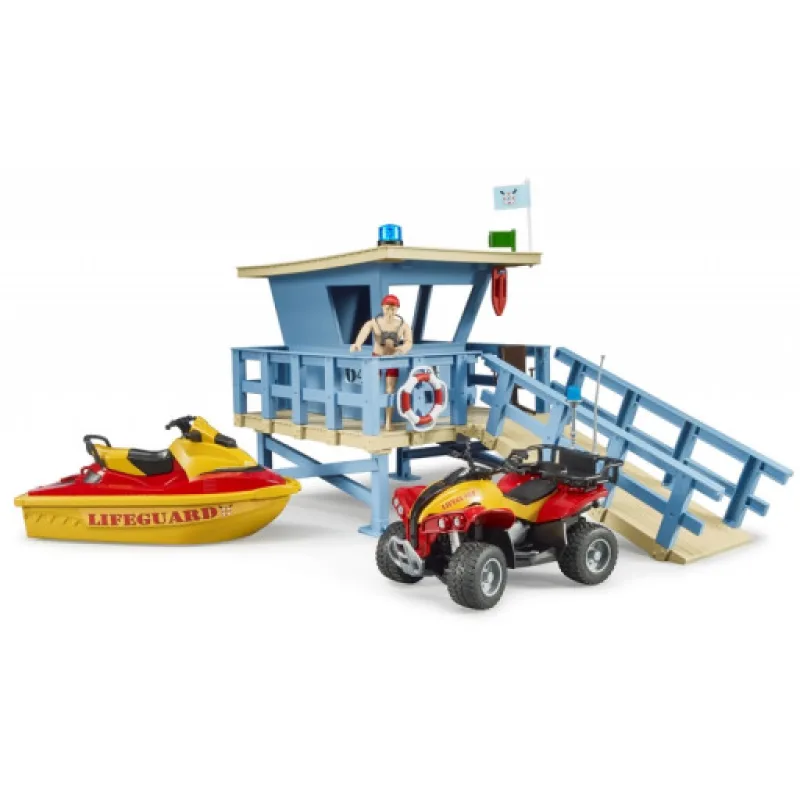 Bruder 62780 Věž pobřežní hlídky se čtyřkolkou, vodním skútrem a figurkou