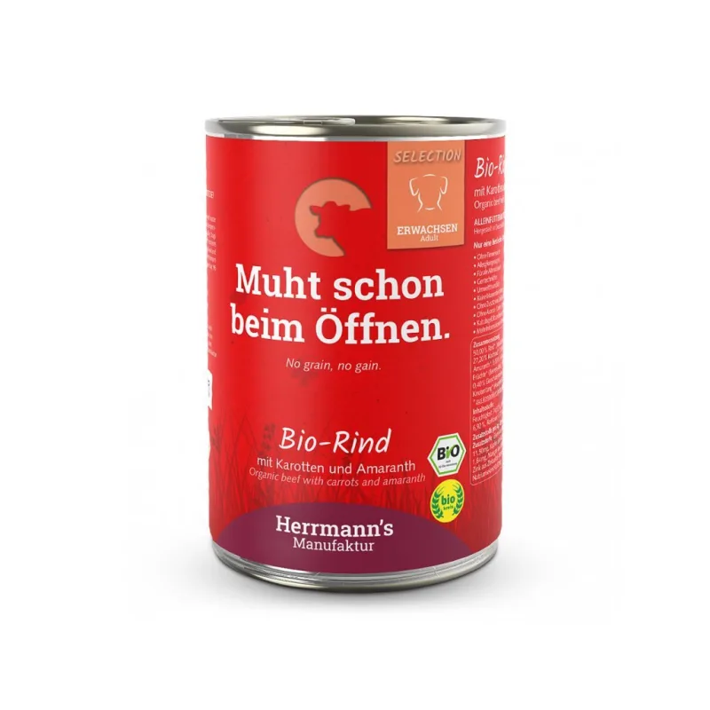 Herrmanns BIO Hovädzie mäso s mrkvou a amarantom, konzerva 400 g