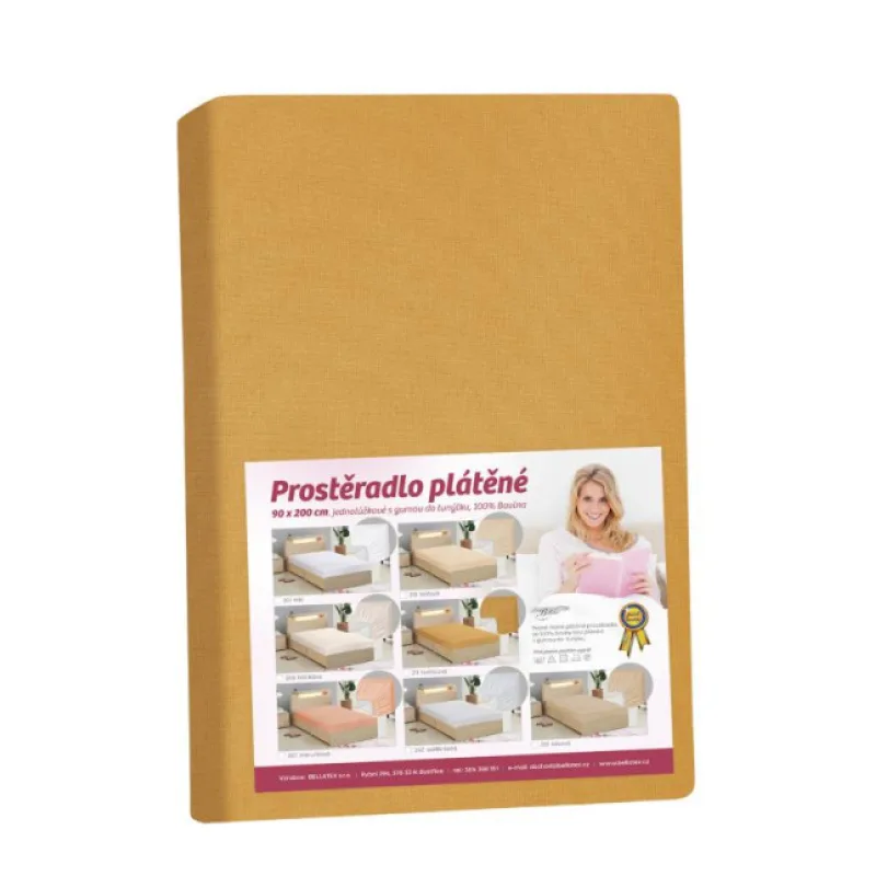 Bellatex Plátěné prostěradlo, hořčicové - 90x200 cm
