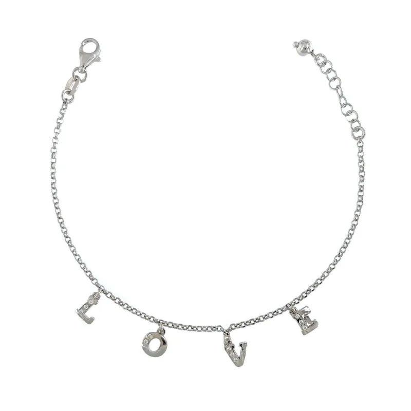 Strieborný náramok LOVE so zirkónmi dĺžka náramku 17+2cm