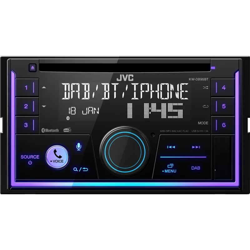 JVC DAB+ / FM 2DIN autorádio s CD/USB/AUX/Bluetooth/Multicolor KW-DB95BT