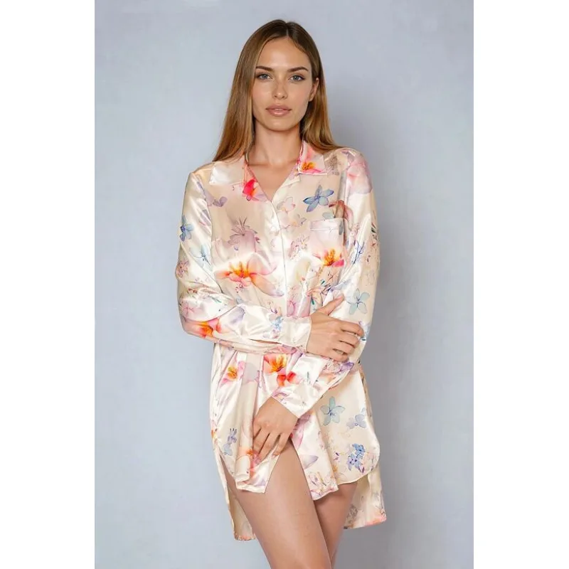 Saténová košieľka Tulum biela s orchideou XXL