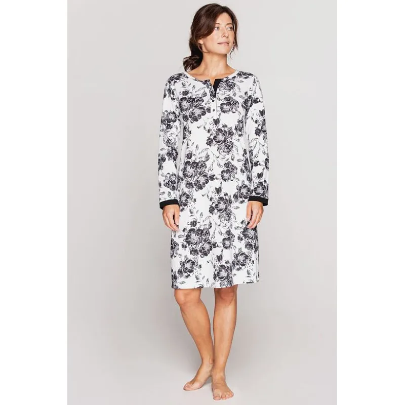 Dámska nočná košeľa Amanda biela s kvetmi L