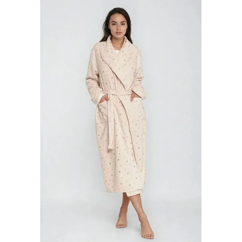 Dámsky župan Sesil béžový so zlatými hviezdičkami M