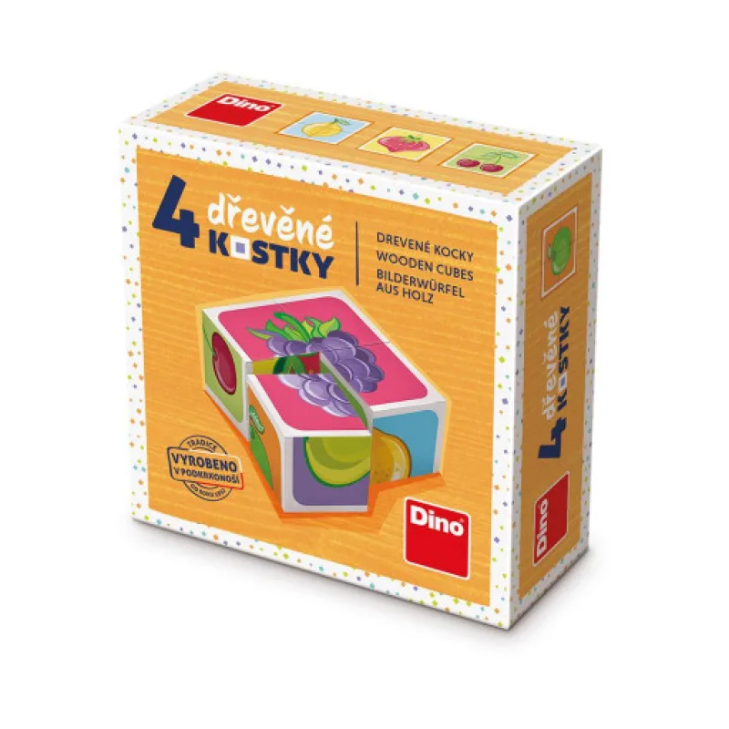 Dino Dřevěné kostky Ovoce, 4 kostky