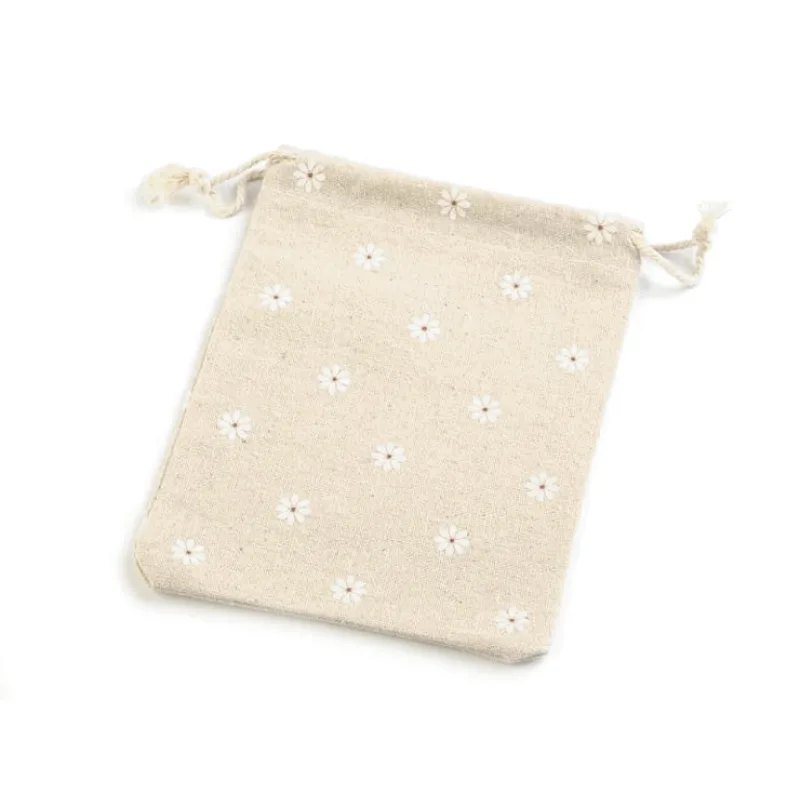 Ľanové darčekové vrecúško – 12,5x17 cm – kvietky