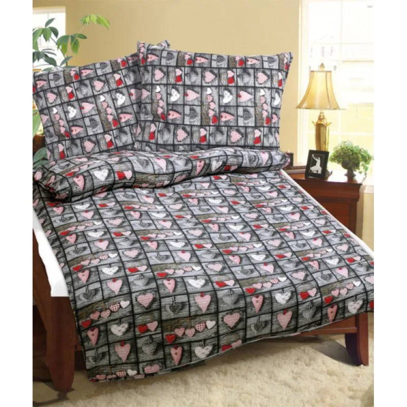 Bellatex Povlečení krepové Červené srdce, 140x200, 70x90 cm