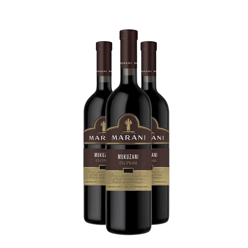 MARANI 3x Mukuzani červené suché víno (holá lahev) degustační sada po 750 ml.