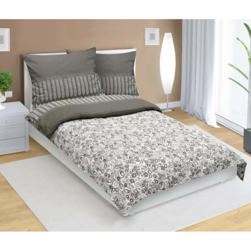 Bellatex Povlečení krepové, Louka šedá, bílá - 140x200, 70x90 cm