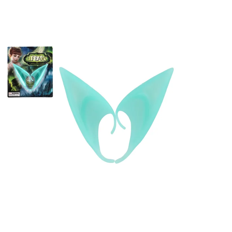 Teddies Uši/ucho elfie 2ks latex 12cm tyrkysové na karte karneval