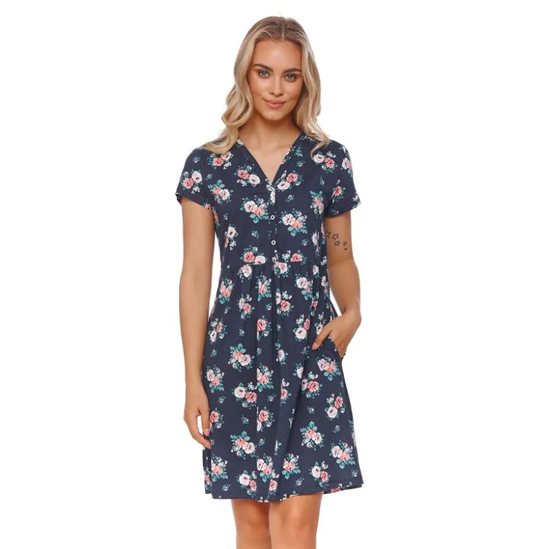 Dojčiaca nočná košeľa Diana tmavo modrá s ružami L