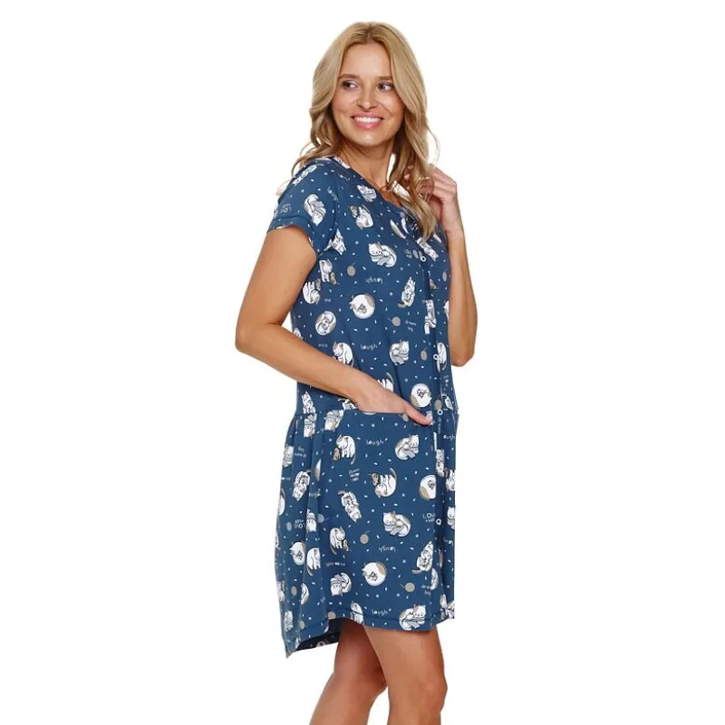 Nočná košeľa rozopínacia Cats modrá s mačkami XL