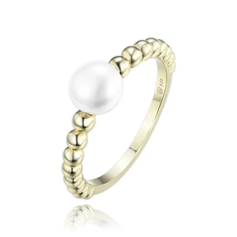 Pozlátený strieborný prsteň s perlou a guľôčkami MINET JMAS7056GR, 51, 2.10 g