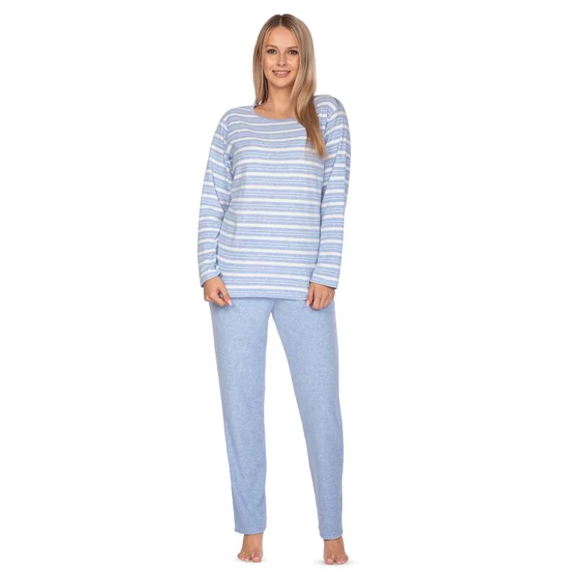 Dámske froté pyžamo Agata modré pruhy M